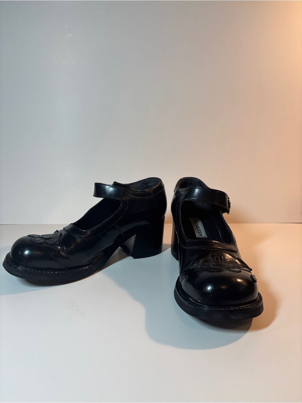 Steve Madden Black Leather Mary Jane Block Heels